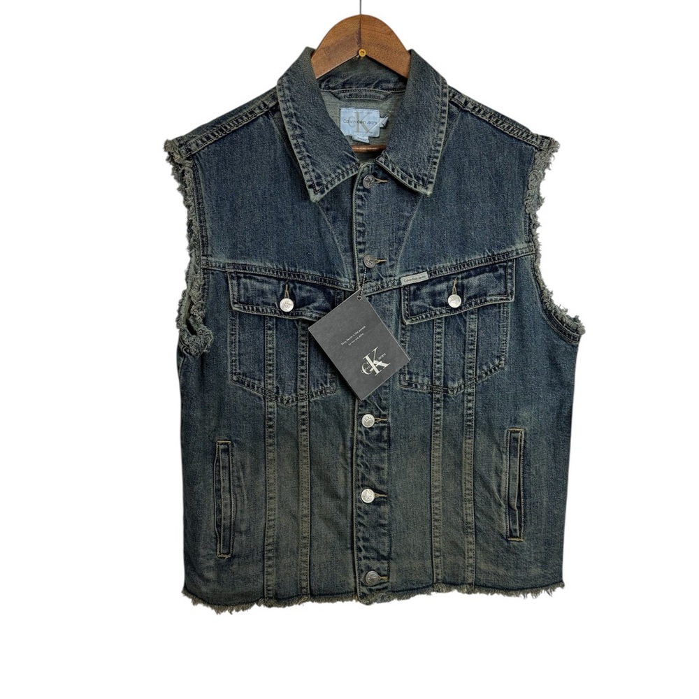 Vintage Calvin Klein Jeans Men's Dark Blue Denim Vest Dead Stock - Picture 2 of 13